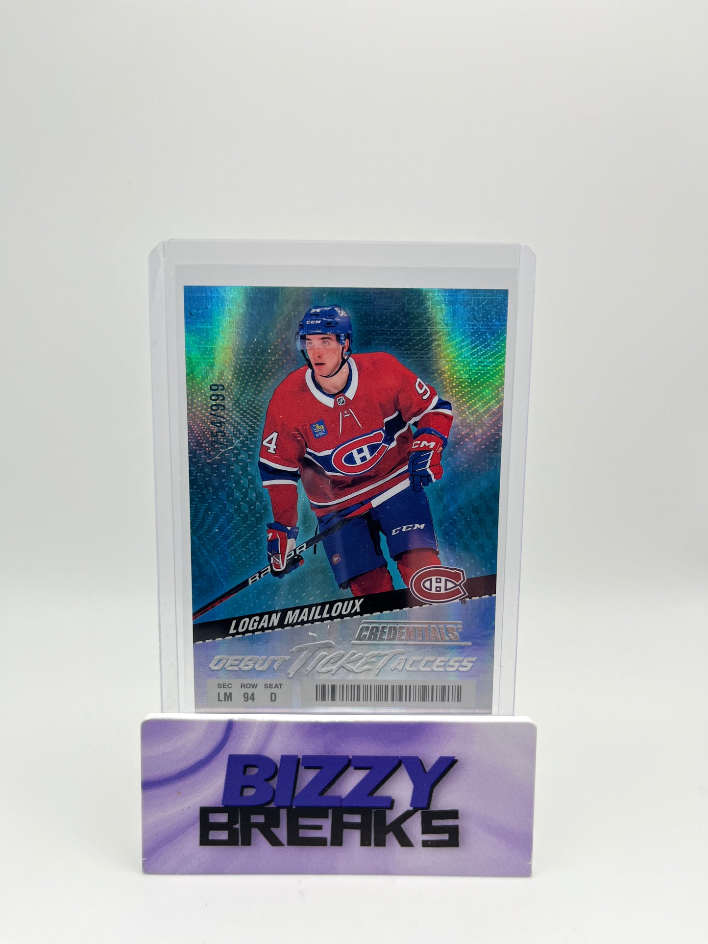*SINGLES* LOGAN MAILLOUX CREDENTIALS DEBUT TICKET ACCESS 754/999 MONTREAL CANADIENS