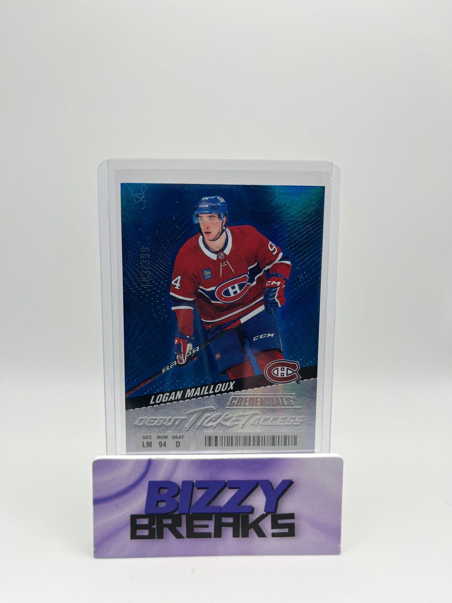 *SINGLES* LOGAN MAILLOUX CREDENTIALS DEBUT TICKET ACCESS BLUE 183/399 MONTREAL CANADIENS