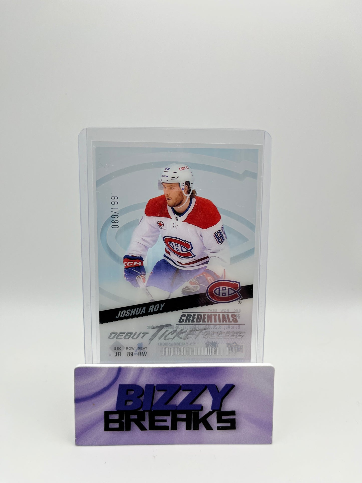 *SINGLES* JOSHUA ROY CREDENTIALS DEBUT TICKET ACCESS ACETATE 89/199 MONTREAL CANADIENS