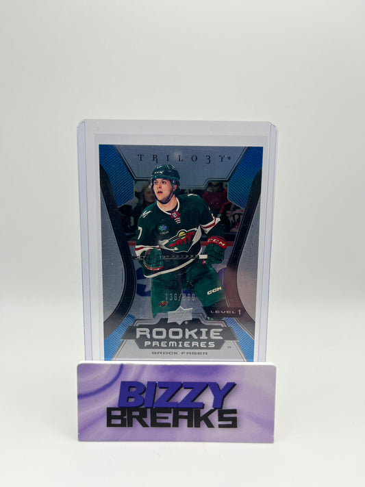 *SINGLES* BROCK FABER TRILOGY ROOKIE PREMIERES LEVEL 1 136/999 MINNESOTA WILD