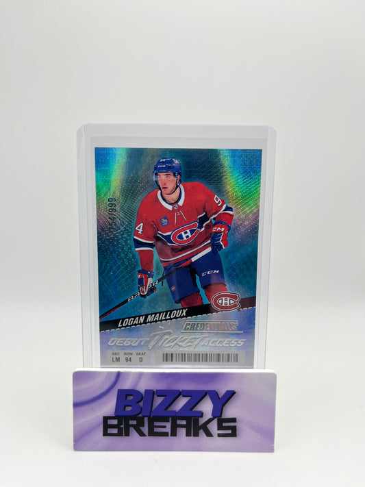 *SINGLES* LOGAN MAILLOUX CREDENTIALS DEBUT TICKET ACCESS 754/999 MONTREAL CANADIENS