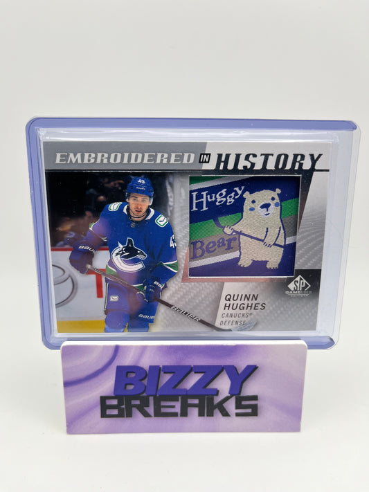 *SINGLES* QUINN HUGHES EMBROIDERED IN HISTORY VANCOUVER CANUCKS